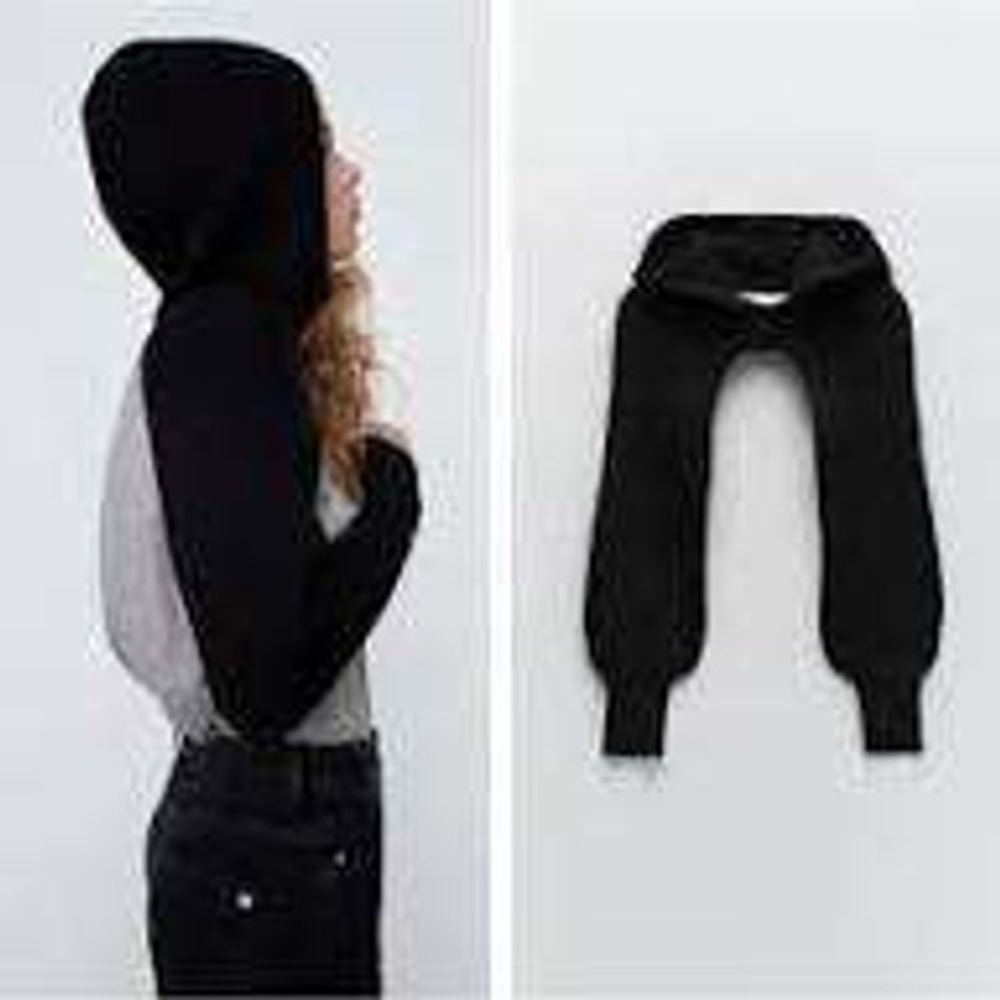 Zara Black Cut Out knit Hooded Sweatshirt Streetwear Grunge Layer Minimal Neutra